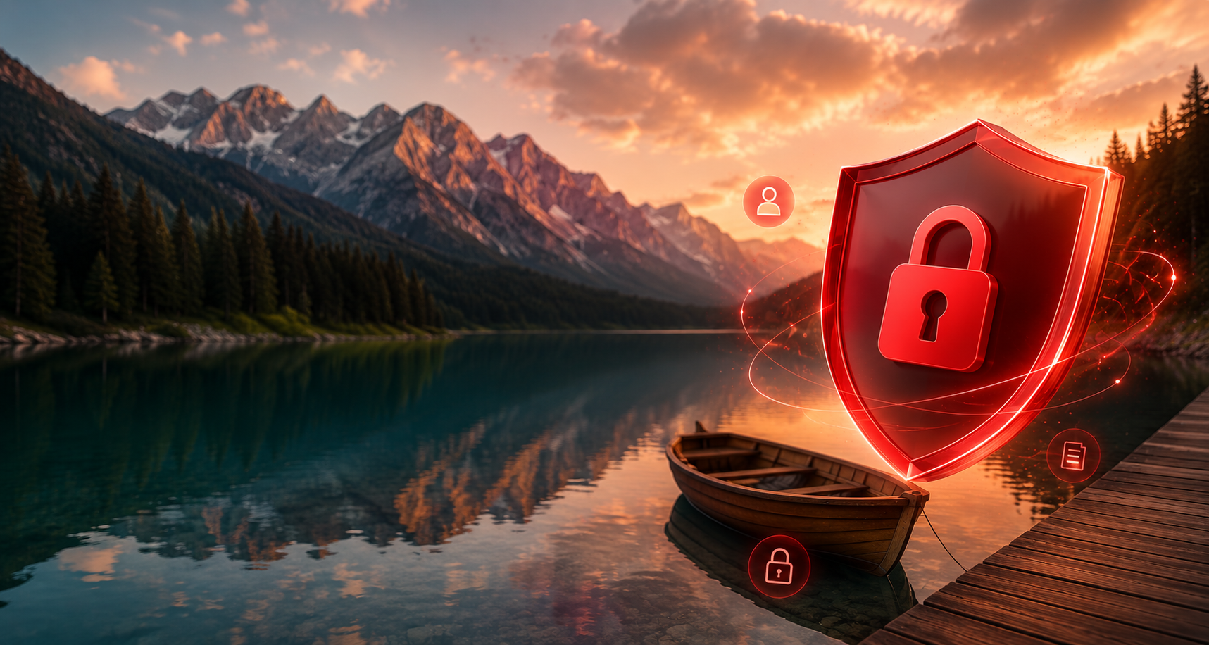 A privacy shield overlooking a mountain lake